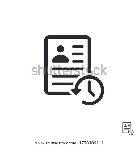 Profile history. Document history. Profile icon. Document icon. Paper icon. History icon. History line. Vector timer. Countdown time. Clock sign. Id card. Turn the time. Application form. Personal 