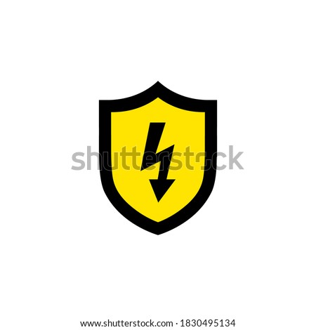 Shield icon. Security vector icon. Electricity protection. Lightning icon. High voltage. Electrical safety. Protection against electric shock. Safety system. Protection icon. Thunderbolt sign.