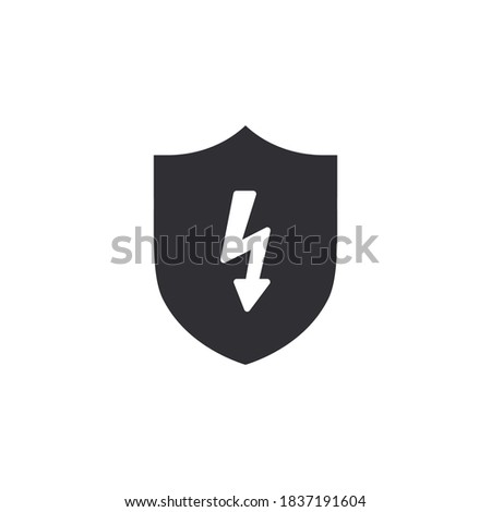 Shield icon. Security vector icon. Electricity protection. Lightning icon. High voltage. Electrical safety. Protection against electric shock. Safety system. Protection icon. Thunderbolt sign. Shield
