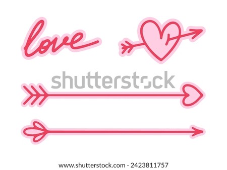 Hand drawn arrows. Black arrows. Cupid's arrow. Vector arrows set. 
Valentines day symbol. Heart icon. Hand drawn doodle. Love sign. Pointers arrows. Archery. Direction signs. Arrow with feather.