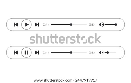 Media player buttons. Pause, rewind, fast forward icon. Music player buttons. Ui elements. Ui template. Musical Buttons. Black icons. Media player icon set. Video player template. Video controls. 