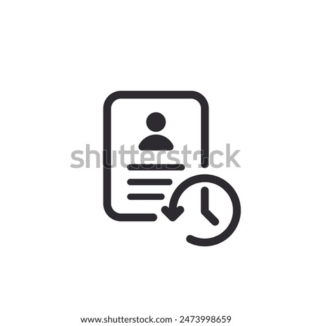 Profile history. Document history. Profile icon. Document icon. Reloading data. History icon. History line. Vector timer. Countdown time. Clock sign. Badge. Return icon. Management. Id card. Update