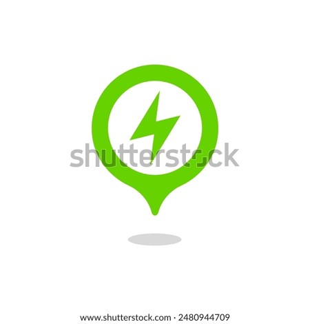 Lightning icon. High voltage. Charging location. Electric charging. Thunderbolt sign. Charging icon. Electricity sign. Power socket. Electrical wire. Charger sign. Charging battery. Map pointer. Pin 