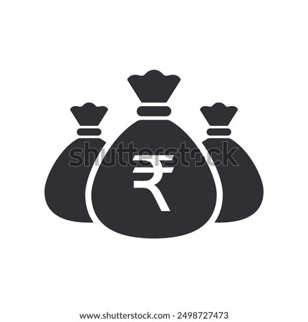 Money bag with rupee icon. Money bag icon. Income growth. Business and finance. Rupee sign. Cash icon. Money icon. Cash back. Investment. Cartoon money bag. Bag of coins. Financial savings. Payment 