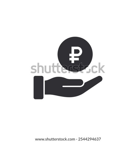 Donation icon. Ruble sign. Russian ruble. Receiving. Financial operations. Financial aid. Ruble symbol. Cash icon. Currency exchange. Pay icon. Cash back. Investment. Financial savings. Coin icon. Deb