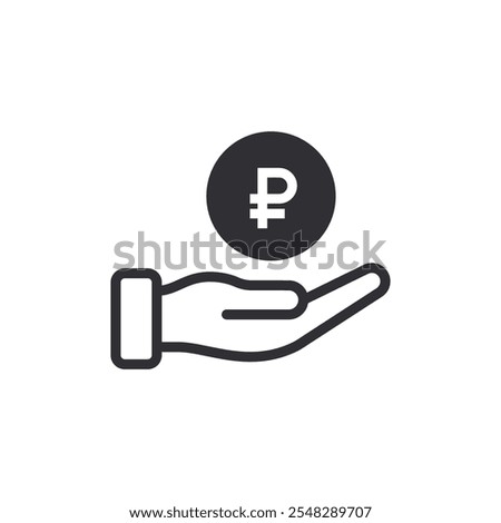 Donation icon. Ruble sign. Russian ruble. Receiving. Financial operations. Financial aid. Ruble symbol. Cash icon. Currency exchange. Pay icon. Cash back. Investment. Financial savings. Coin icon. Deb