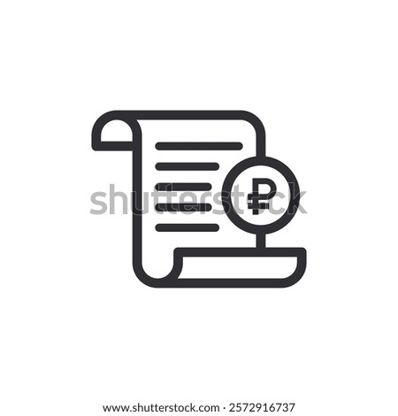 Payment symbol. Ruble sign. Billing. Invoice sign. Cashier. Price icon. Checkout receipt. Pay icon. Money sign. Finance symbol. Cash back. Investment. Financial savings. Exchange. Bill. Coin icon. 