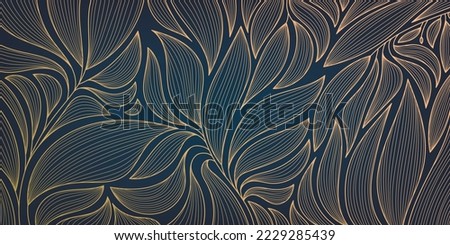 Vector golden leaves botanical modern, art deco wallpaper background pattern. Line design for interior design, textile, texture, poster, package, wrappers, gifts. Luxury. Japanese style