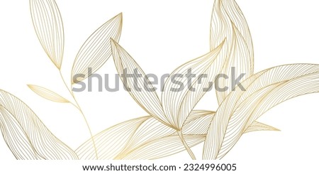 Vector art deco luxury leaf line pattern, golden background. Hand drawn wavy plants for packaging, social media post, cover, banner, creative post and wall arts. Japanese style