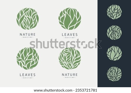 Vector set of leaf circle logos, green, nature abstract icons. Ogranic round shape emblems