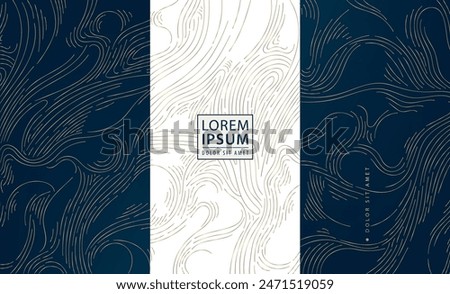 Vector set of wave design line labels, sea patterns, wine package. Art japanese texture, gold luxury abstract ornament. Elegant ocean graphic, fancy illustration