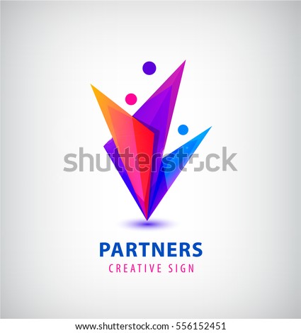 Vector men group logo, human, family, teamwork icon. Community, people sign in modern style. Colorful, 3 person