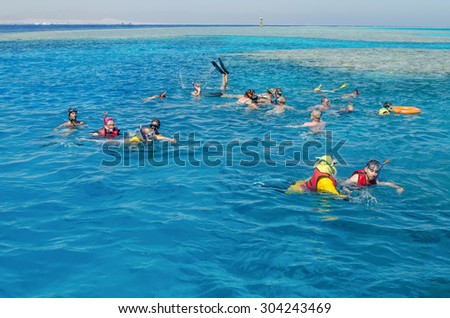 Sharm El - Sheikh, Egypt. Sinai - October 04: Diving. People actively relax, swim in the Red Sea. Activity, Swimming, Water landscape. Egypt. Sinai - October 4, 2014