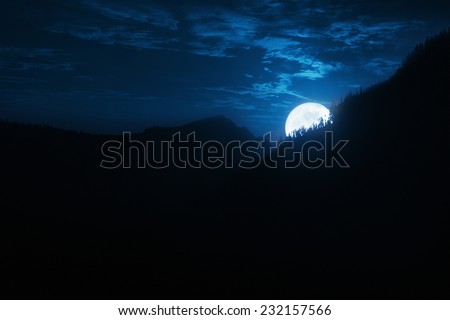 This is a photo illustration of an intensely bright sunrise over a Pine Forest ridge in the Rocky Mountains. Will make a wonderful night time moon rise background.