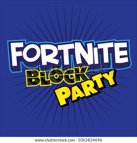 Fortnite Block Party Kids party event, Headline for Block Party. Blue Burst background Kids Party, Fort Night