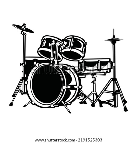 silhouette drum set vector isolated on white background.