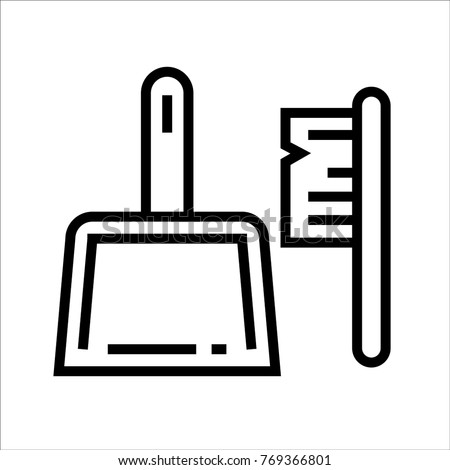 Dustpan with brush vector outline icon