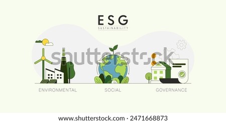 ESG as environmental, social and governance concept.Sustainable of Green ecology and alternative renewable energy. Flat Vector illustration.