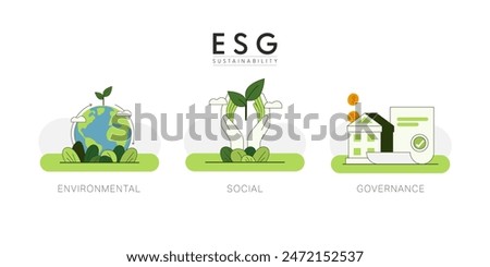 Sustainable of Green ecology and environment concept. ESG as environmental, social and governance concept. Flat Vector illustration.