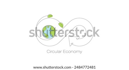 Earth in infinite loop symbol Circular economy concept. Continuous line art drawing. Ecology and Environment concept. Line art vector illustration.