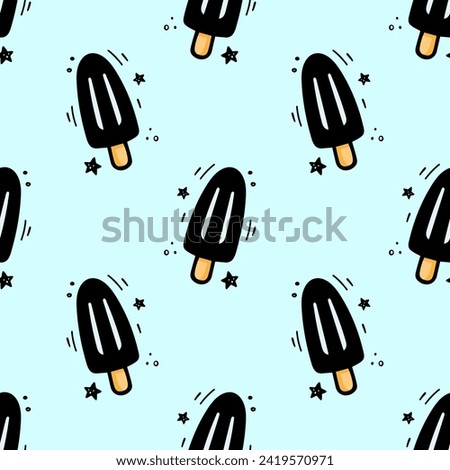Hand drawn Ice cream seamless pattern. Fast food illustration in doodle style draw with felt tip pen. Sketch of Ice cream. Fast food texture in doodle style. Ice cream illustration.