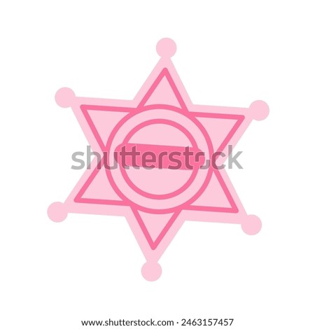 Pink core Cowboy sheriff star shaped badge. Cowboy western and wild west theme concept. Hand drawn vector illustration. Doodle icon. Pink cowgirl sheriff star shaped badge