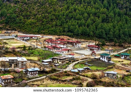 Top view Lhakang Karbo (White Temple) and Haa valley , Paro ,Bhutan Zdjęcia stock © 