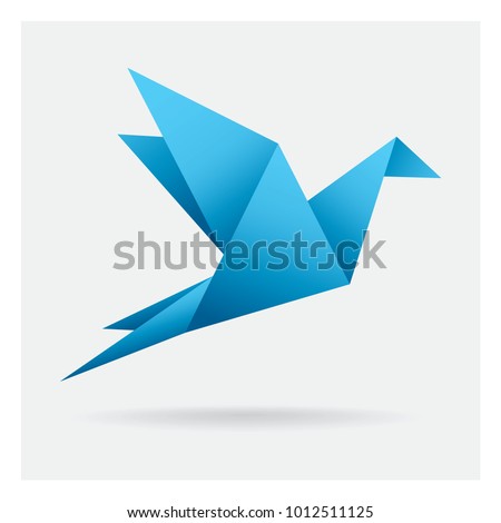 blue bird paper craft flying in frame art isolated on background