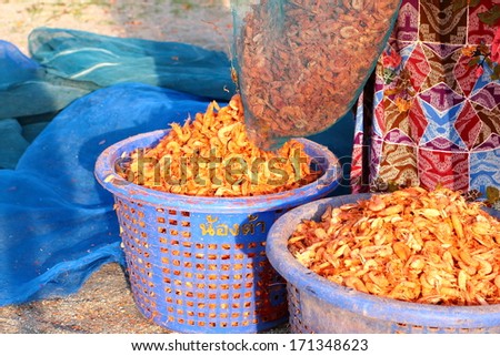 dried shrimp is the best of seafood goods logistic in asia, have been sunlight background