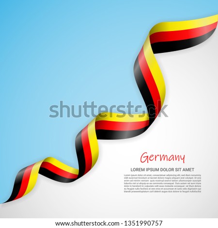 Vector banner in white and blue colors and waving ribbon with flag of Germany. Template for poster design, brochures, printed materials, logos, independence day. National flags