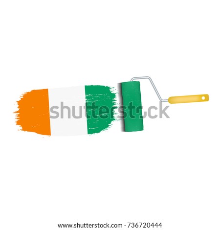 Brush Stroke With Cote D ivoire National Flag Isolated On A White Background. Vector Illustration. National Flag In Grungy Style. Brushstroke. Use For Brochures, Printed Materials, Logos, Independence