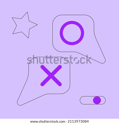 o and x round linear style icons, circle and cross. Contour concept flat design. Vector black thin outline graphic drawing.