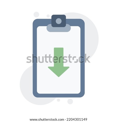 Clipboard with down arrow. Assignment returned. Vector icons