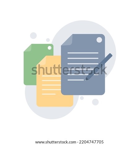 Creative writing and storytelling, brief text, write summary, assignment. Vector icon illustration