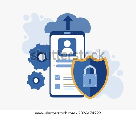 Cloud computing security, cloud engine, data protection, virtual application, storage access abstract metaphor. Vector illustration symbol element for web design and apps.