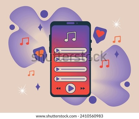 Music play list. Mobile application with song playlist or online radio. Perfect vector graphics.