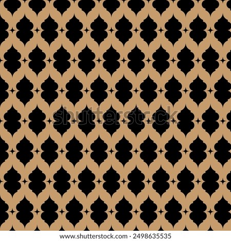 Geometri pattern brown, tan background with repeating black fourpointed star and teardrop shapes ideal for adding an elegant touch to graphic design projects.