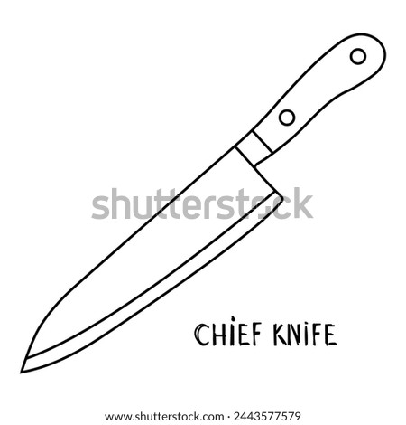 Detailed Black and White Drawing of a Chef Knife