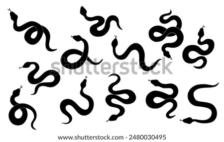 Snake silhouette set. Isolated snake silhouette on white background