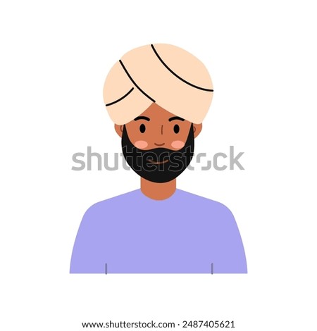 Man Wearing Turban He is wearing a purple shirt.