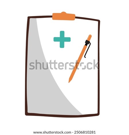 Medical clipboard and pen with a plus sign symbolizing health in a clinical setting