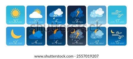 Weather forecast icons showing various conditions for the next week in a digital format