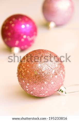 Pink glitter christmas balls, soft tone