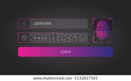 Login user interface. Sign in web element template window with finger-print Scanning Identification System. For Website, Mobile, Computer, Application etc. Vector illustration. login template. 