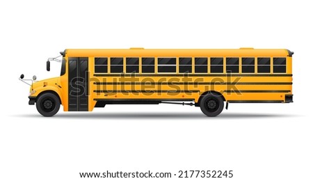 Classic yellow school bus. Side view isolated on white background.