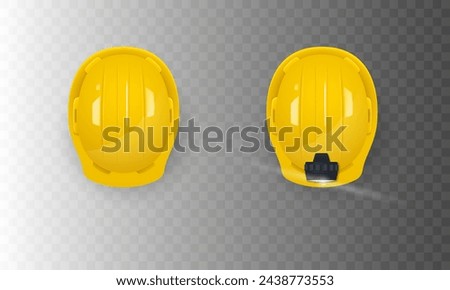 Construction helmets, regular and with a flashlight. View from above. Vector illustration.
