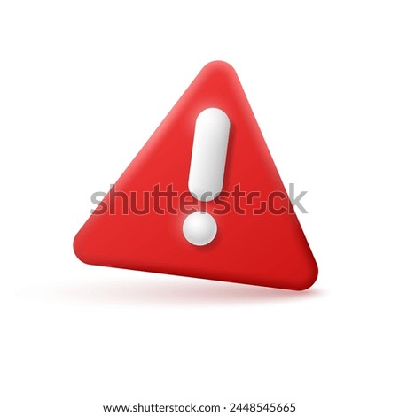 3d icon of red warning triangle sign. Warning and danger notification symbol. Vector illustration.