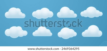 White 3d soft and fluffy clouds isolated on blue background. Vector illustration