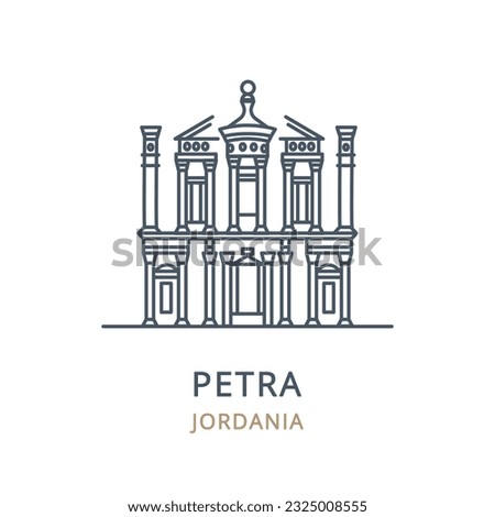 Vector icon of the city landmark of Petra in the country of Jordania. Linear illustration of the famous landmark on a white background. Cityscape icons of the famous, modern city symbol. 