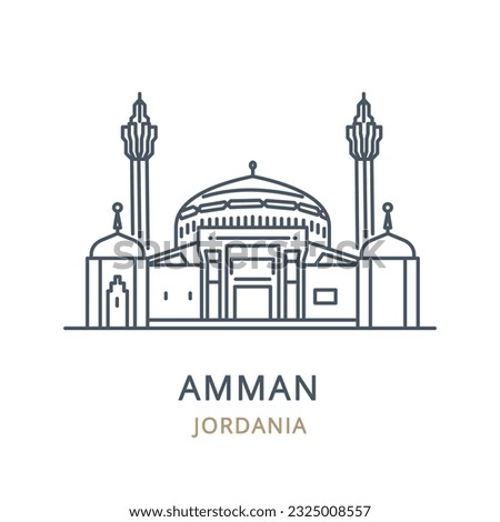 Vector icon of the city landmark of Amman in the country of Jordania. Linear illustration of the famous landmark on a white background. Cityscape icons of the famous, modern city symbol. 